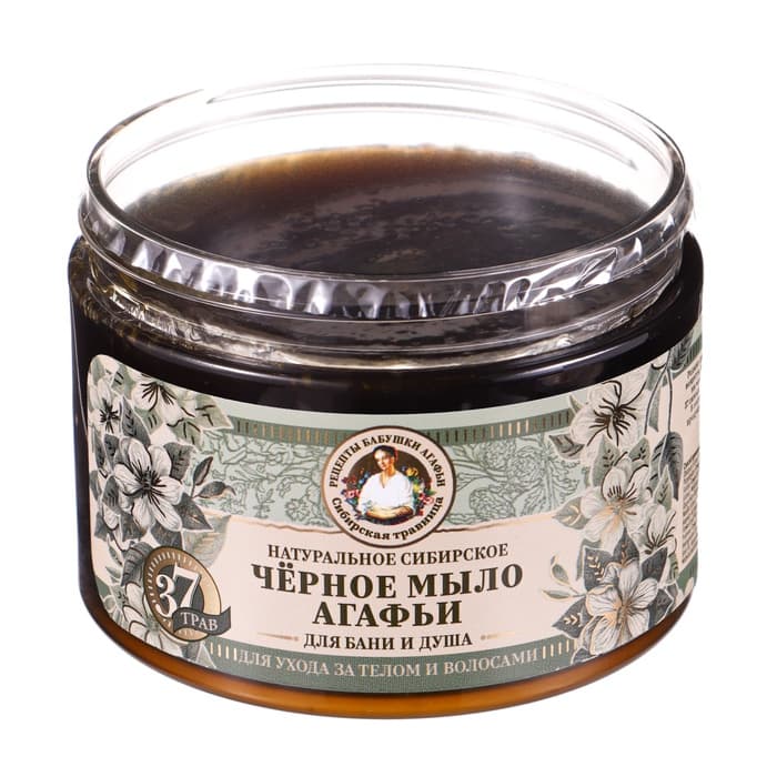 Мыло для бани черное Рецепты бабушки Агафьи для ухода за телом и волосами, 500 мл