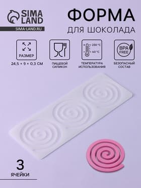 Форма для шоколада «Спираль», силикон, 3 ячейки, 24.5×9×0.3 см, прозрачная