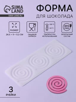 Форма для шоколада «Спираль», силикон, 3 ячейки, 24.5×9×0.3 см, прозрачная