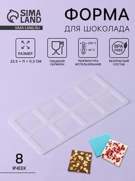 Форма для шоколада «Квадрат», силикон, 8 ячеек, 22.5×11×0.3 см, прозрачная
