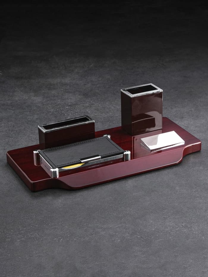 Набор настольный канцелярский 4 в 1 с визитницей, МИКС