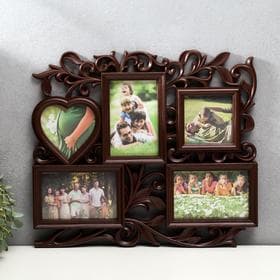 Фоторамка - коллаж на 5 фото «С сердцем», орех, (пластиковый экран)
