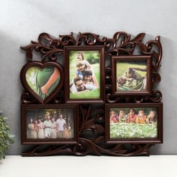 Фоторамка - коллаж на 5 фото «С сердцем», орех, (пластиковый экран)