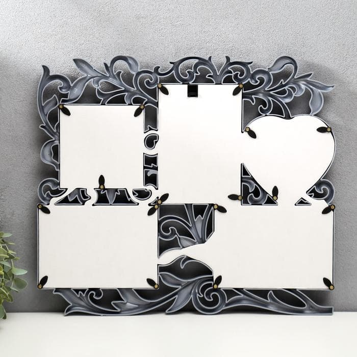 Фоторамка - коллаж на 5 фото «С сердцем», под серебро, (пластиковый экран)