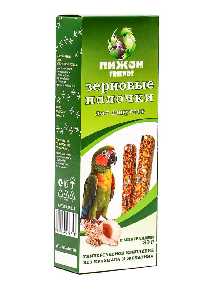 Зерновые палочки «Пижон» для птиц, с минералами, 2 шт., 90 г