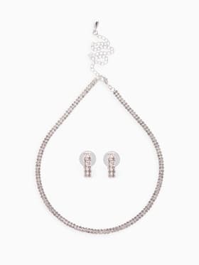 Набор 2 предмета: серьги, чокер «Лёд», два ряда, белый в серебре, 32 см