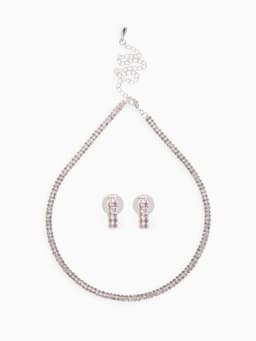 Набор 2 предмета: серьги, чокер «Лёд», два ряда, белый в серебре, 32 см