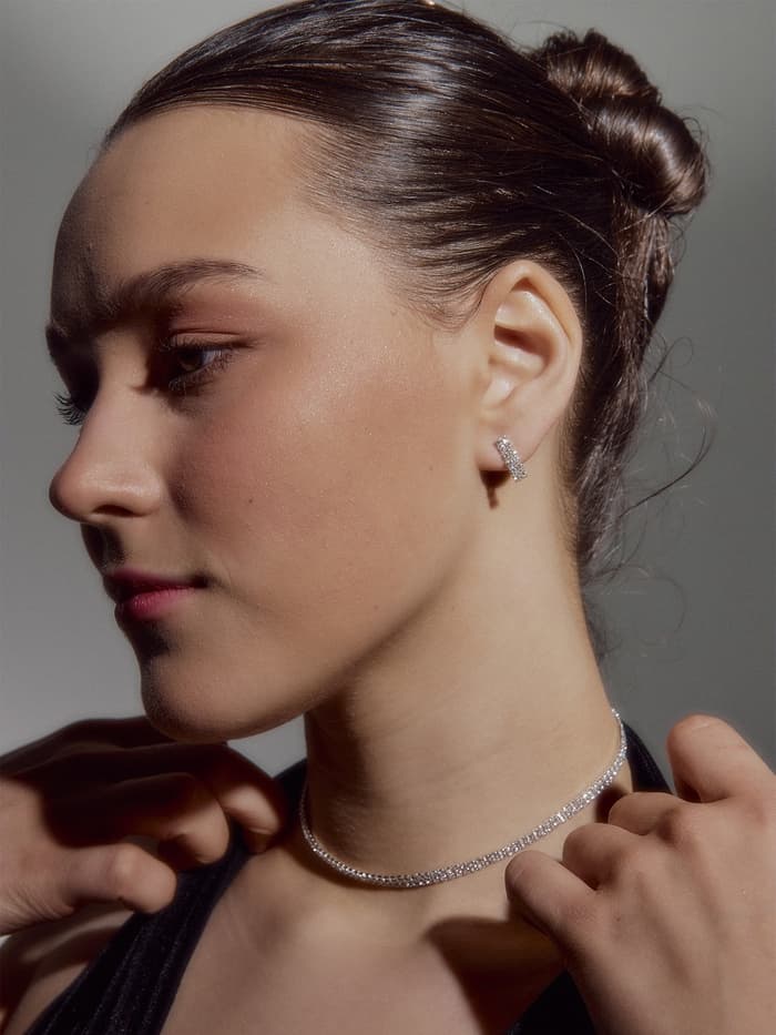 Набор 2 предмета: серьги, чокер «Лёд», два ряда, белый в серебре, 32 см