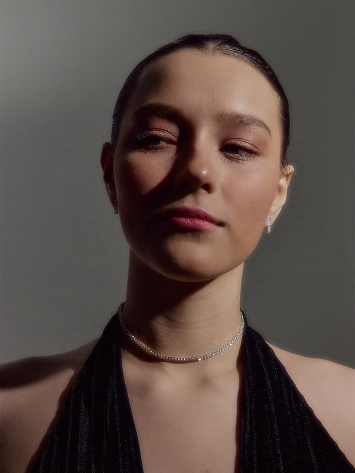 Набор 2 предмета: серьги, чокер «Лёд», два ряда, белый в серебре, 32 см