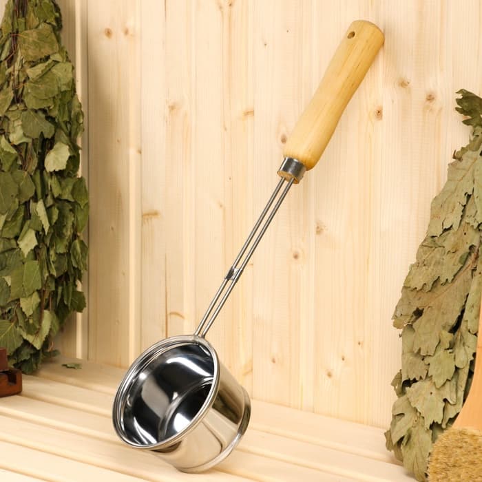 Ковш - черпак для бани и сауны, 400 мл, нержавеющая сталь, деревянная ручка, 46 см, «Добропаровъ»
