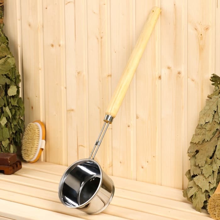 Ковш - черпак для бани и сауны, 700 мл, 58 см, нержавеющая сталь, деревянная ручка