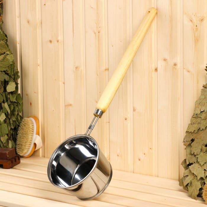 Ковш - черпак для бани и сауны, 1.2 л, 56 см, нержавеющая сталь, с деревянной ручкой, «Добропаровъ»