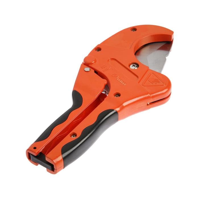 Ножницы для резки труб ТУНДРА по пластику, полуавтомат, усиленные, удлиненные, 2К, до 64 мм