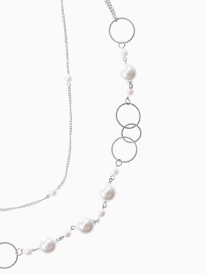 Бусы «Жемчужный мир», кольца с бусинами, белые в серебре, 90 см