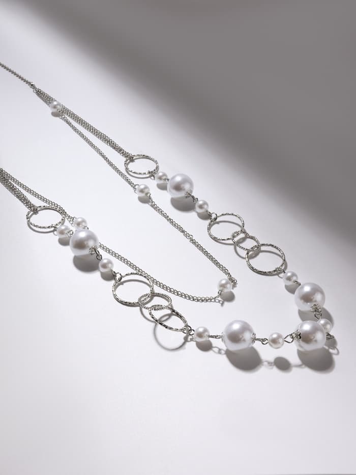 Бусы «Жемчужный мир», кольца с бусинами, белые в серебре, 90 см