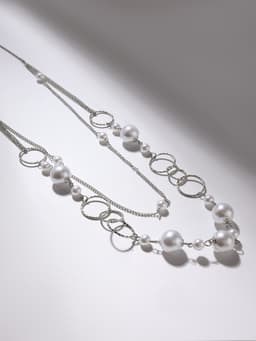 Бусы «Жемчужный мир», кольца с бусинами, белые в серебре, 90 см