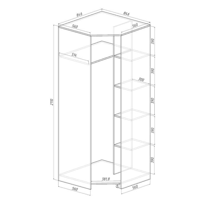 Шкаф угловой «Оптима», 850×850×2110 мм, цвет шимо тёмный / шимо светлый