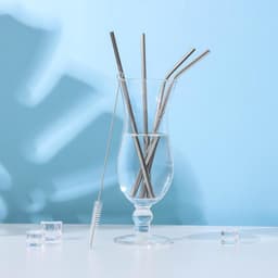 Трубочки для коктейлей Доляна Ice, 21 см, с ёршиком, нержавеющая сталь, 4 шт., форма МИКС