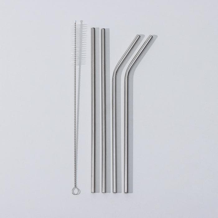 Трубочки для коктейлей Доляна Ice, 21 см, с ёршиком, нержавеющая сталь, 4 шт., форма МИКС
