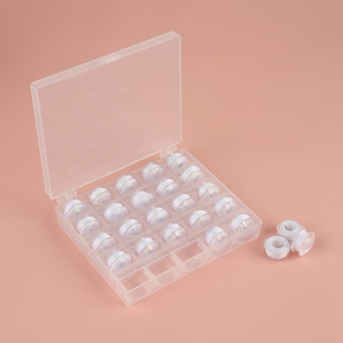 Набор шпулек с нитками, в органайзере, d=20 мм, 25 шт., белый