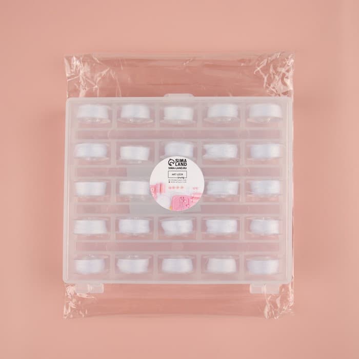 Набор шпулек с нитками, в органайзере, d=20 мм, 25 шт., белый