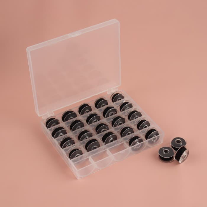 Набор шпулек с нитками, в органайзере, d=20 мм, 25 шт., чёрный