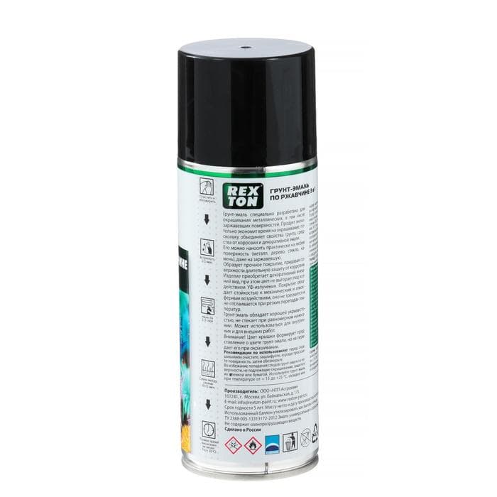 Грунт-эмаль REXTON по ржавчине 3 в 1, черный, аэрозоль 520 мл RT-150.20