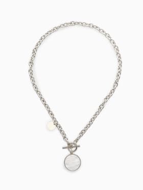 Кулон «Цепь», перламутровый медальон, бежевый в серебре, 42 см