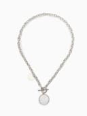 Кулон «Цепь», перламутровый медальон, бежевый в серебре, 42 см