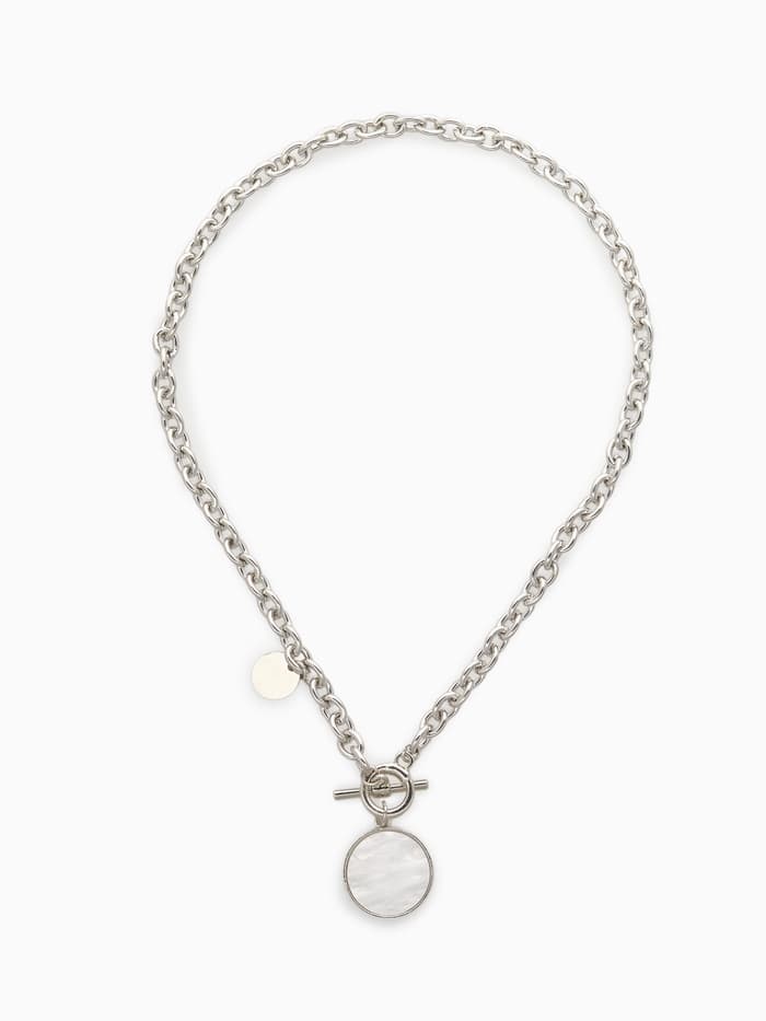 Кулон «Цепь», перламутровый медальон, бежевый в серебре, 42 см