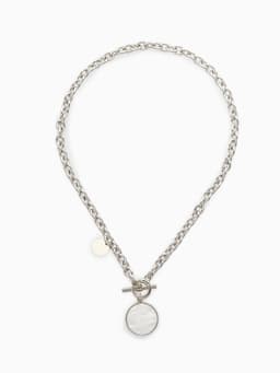 Кулон «Цепь», перламутровый медальон, бежевый в серебре, 42 см