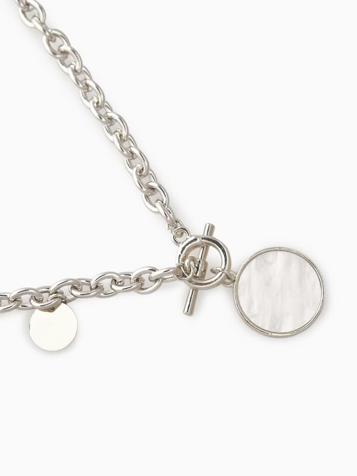 Кулон «Цепь», перламутровый медальон, бежевый в серебре, 42 см