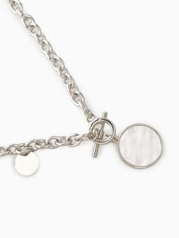 Кулон «Цепь», перламутровый медальон, бежевый в серебре, 42 см