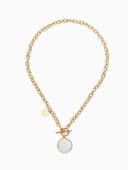 Кулон «Цепь», перламутровый медальон, L=42 см, бежевый в золоте