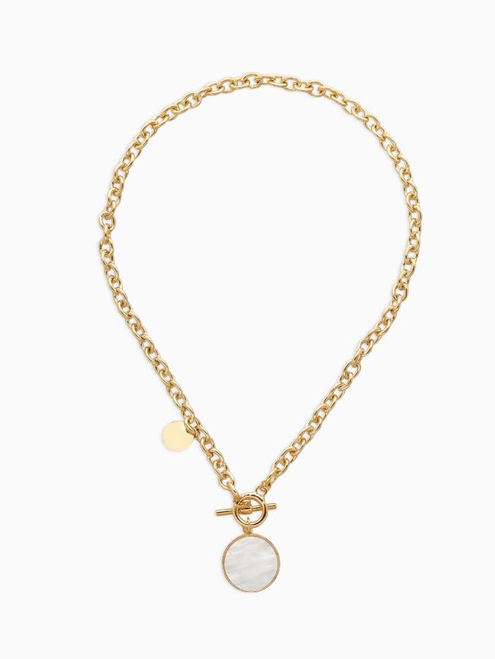 Кулон «Цепь», перламутровый медальон, L=42 см, бежевый в золоте