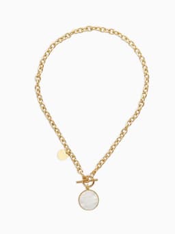 Кулон «Цепь», перламутровый медальон, L=42 см, бежевый в золоте