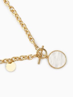 Кулон «Цепь», перламутровый медальон, L=42 см, бежевый в золоте