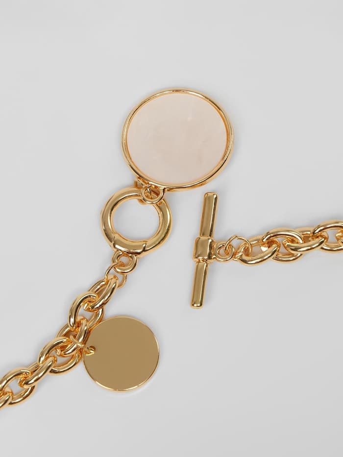 Кулон «Цепь», перламутровый медальон, L=42 см, бежевый в золоте