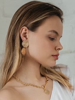 Кулон «Цепь», перламутровый медальон, L=42 см, бежевый в золоте