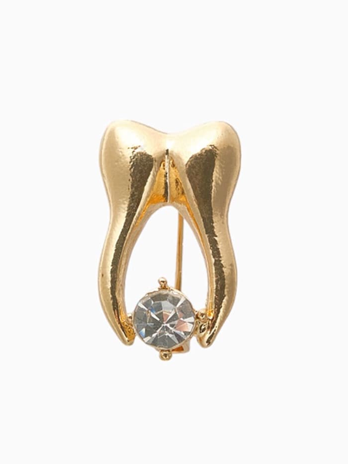 Брошь «Зуб», со стразой, белая в золоте
