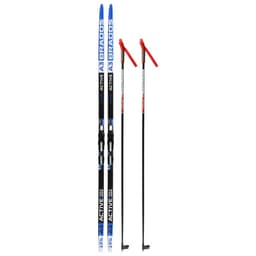 Комплект лыжный: пластиковые лыжи 195 см без насечек, стеклопластиковые палки 155 см, крепления NNN, цвета МИКС