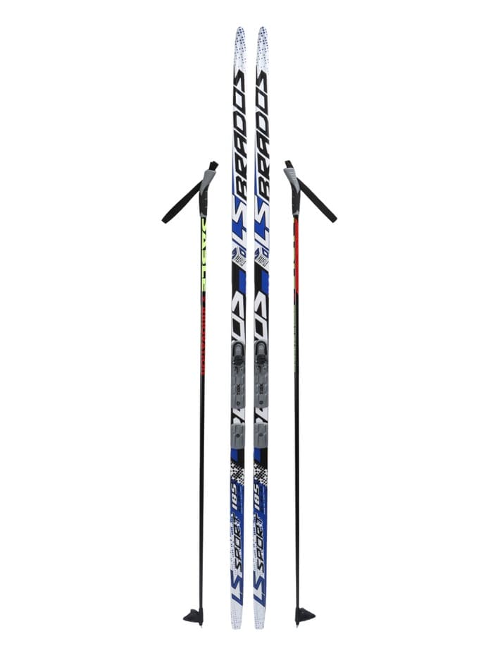 Комплект лыжный: пластиковые лыжи 185 см без насечек, стеклопластиковые палки 145 см, крепления NNN, цвет МИКС