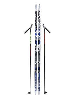 Комплект лыжный: пластиковые лыжи 185 см без насечек, стеклопластиковые палки 145 см, крепления NNN, цвет МИКС