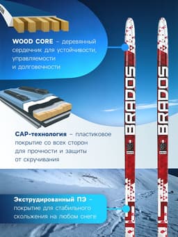 Комплект лыжный: пластиковые лыжи 185 см с насечкой, стеклопластиковые палки 145 см, крепления NN75 мм, цвета МИКС