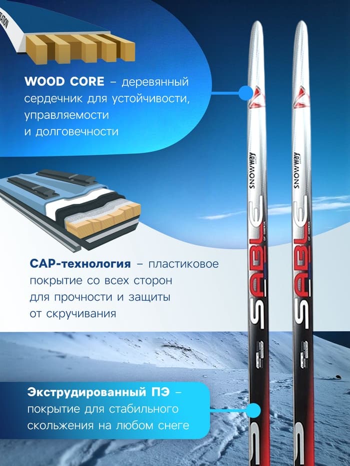 Комплект лыжный: пластиковые лыжи 195 см без насечек, стеклопластиковые палки 155 см, крепления NN75 мм, цвета МИКС