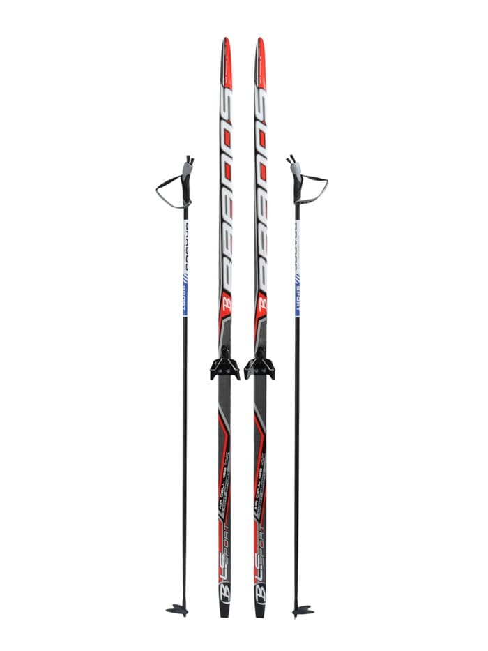Комплект лыжный: пластиковые лыжи 195 см без насечек, стеклопластиковые палки 155 см, крепления NN75 мм, цвета МИКС