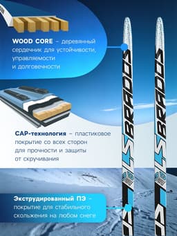 Комплект лыжный: пластиковые лыжи 170 см без насечек, стеклопластиковые палки 130 см, крепления NN75 мм