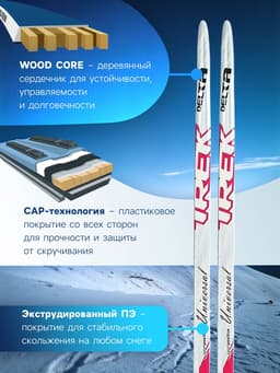 Комплект лыжный: пластиковые лыжи 195 см без насечек, стеклопластиковые палки 155 см, крепления SNS, МИКС