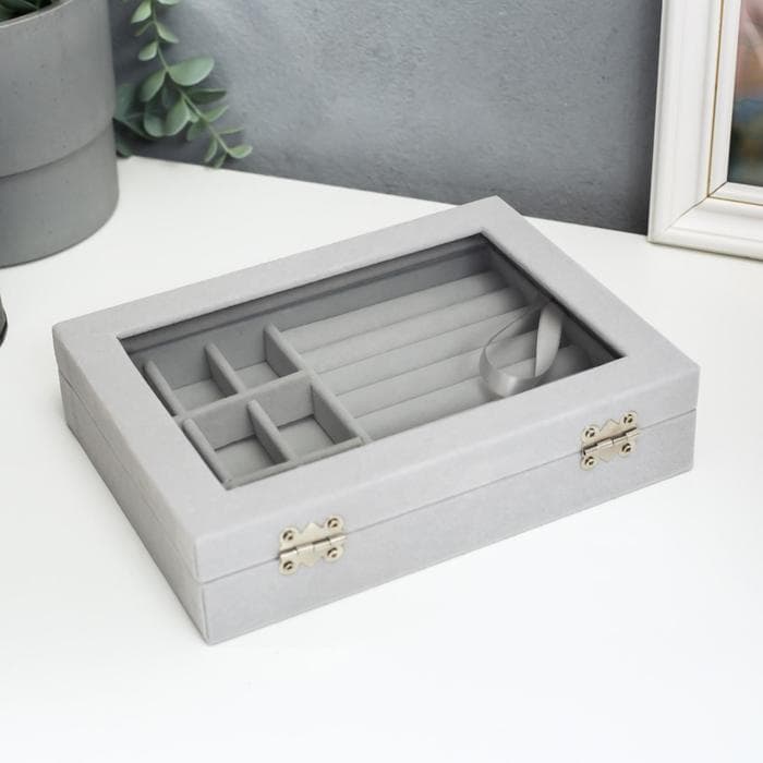 Шкатулка для украшений «Серый туман», бархат, с замком, 4.5×20×15 см