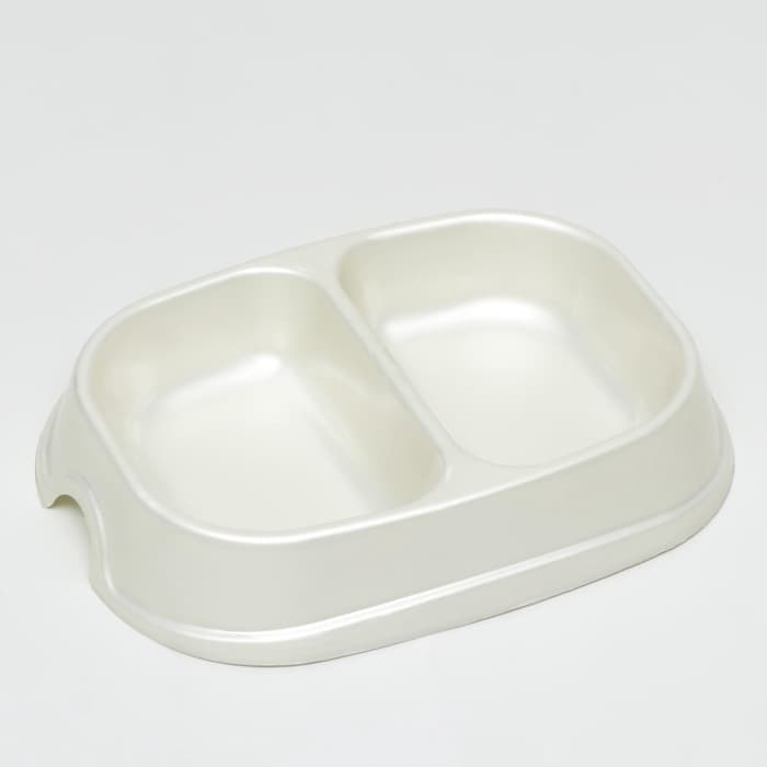 Миска двойная, 2×200 мл, пластик, белая перламутровая